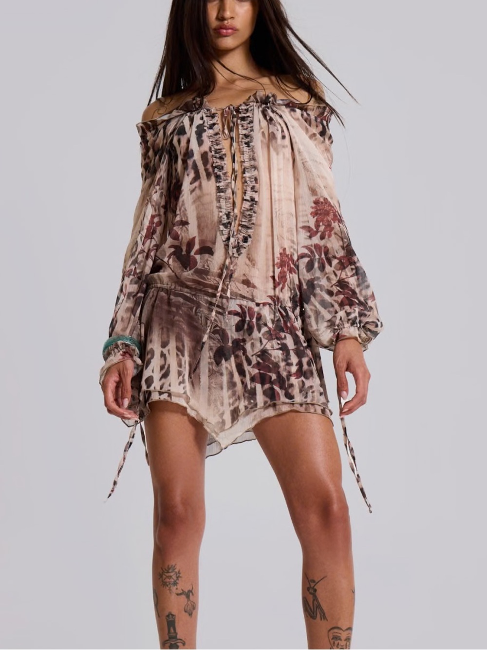 Jaded London Lorenza Sheer Bardot Dress